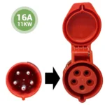 Image of a 16A red cee plug and socket