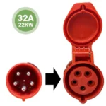 Image of a 32A red cee plug and socket