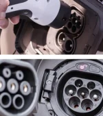 Photo showing the Type 2 plug fitting into a Type 2 EV socket