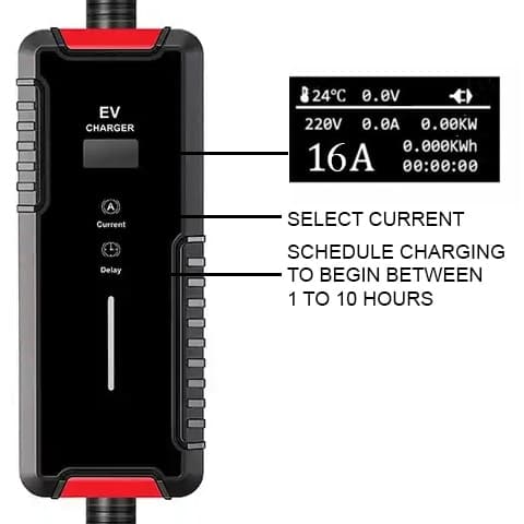 Photo shows the unit of the charger with LED display at 16A and 220V